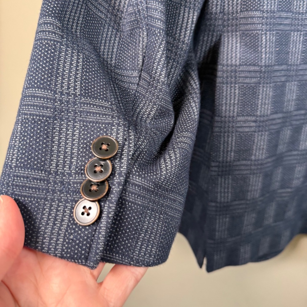 UnTuckit Blue Windowpane Plaid Cotton Blend Blazer 44R Office Business Casual - Picture 9 of 10